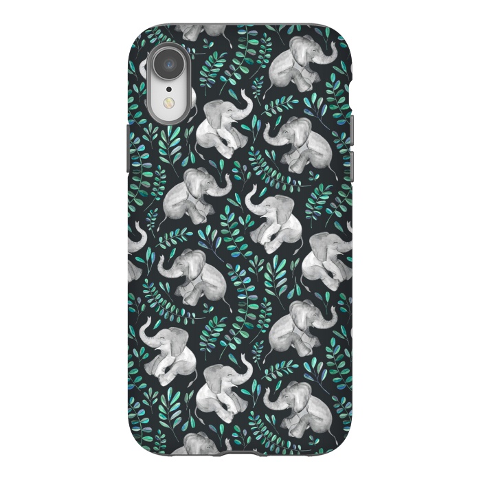 iPhone Xr StrongFit Laughing Baby Elephants by Micklyn Le Feuvre