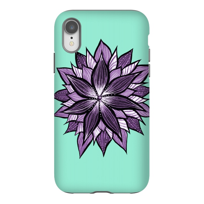 iPhone Xr StrongFit Purple Mandala Like Ink Drawn Abstract Flower by Boriana Giormova