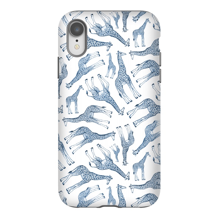 iPhone Xr StrongFit Little Giraffes in Monochrome Blue and White by Micklyn Le Feuvre