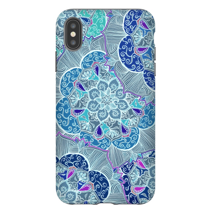 iPhone Xs Max StrongFit Fresh Doodle in Teal Blue, Purple and Grey by Micklyn Le Feuvre
