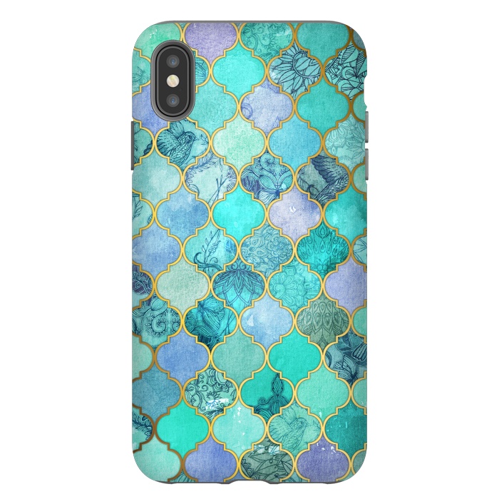 iPhone Xs Max StrongFit Cool Jade Icy Mint Decorative Moroccan Tile Pattern by Micklyn Le Feuvre