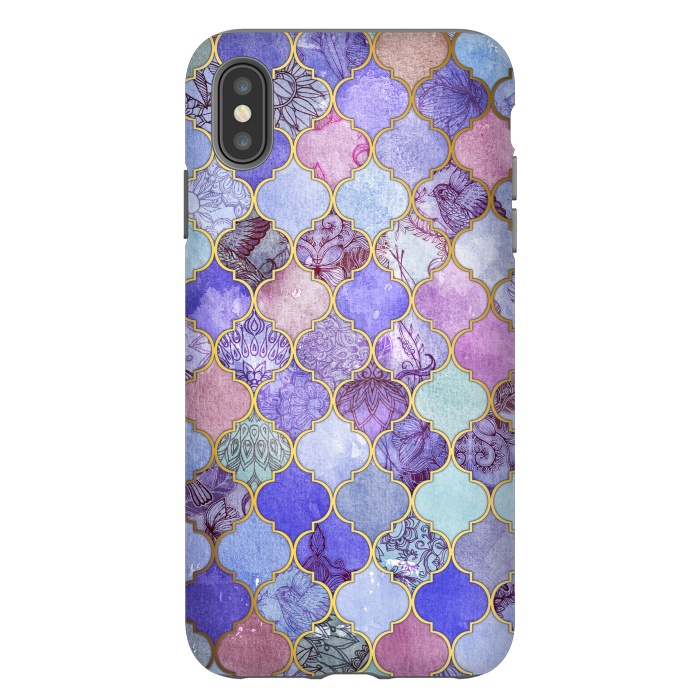 iPhone Xs Max StrongFit Royal Purple, Mauve & Indigo Decorative Moroccan Tile Pattern by Micklyn Le Feuvre