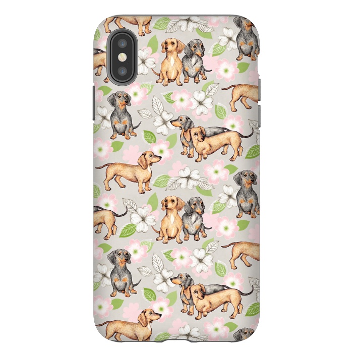 iPhone Xs Max StrongFit Dachshunds and dogwood blossoms by Micklyn Le Feuvre