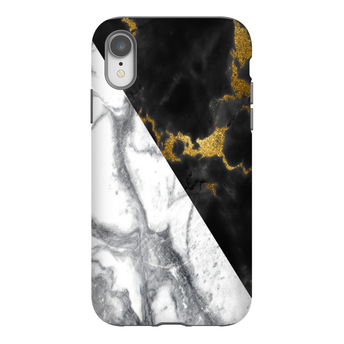 iPhone Xr StrongFit Marble Black White Gold Geometric by Alemi
