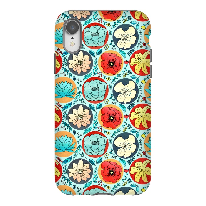 iPhone Xr StrongFit Polka Dot Floral On Navy  by Tigatiga