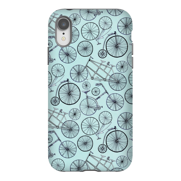 iPhone Xr StrongFit Vintage Bicycles on Blue  by Tigatiga