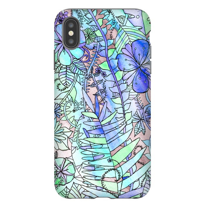 iPhone Xs Max StrongFit Blue, Mint & Grey Floral  by Tigatiga