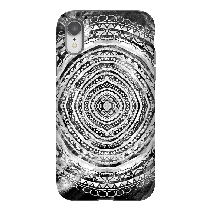 iPhone Xr StrongFit Black & White Marbling Mandala  by Tigatiga