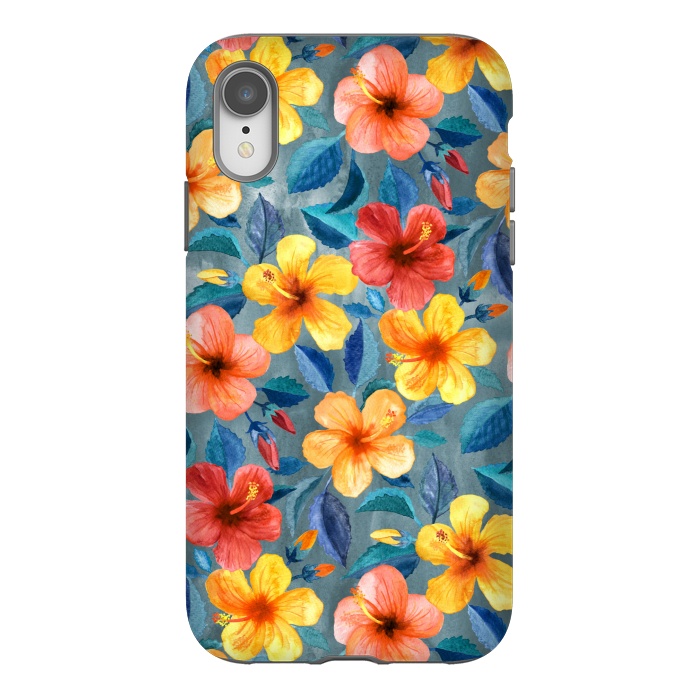 iPhone Xr StrongFit Bright Little Summer Hibiscus Blooms in Watercolor by Micklyn Le Feuvre
