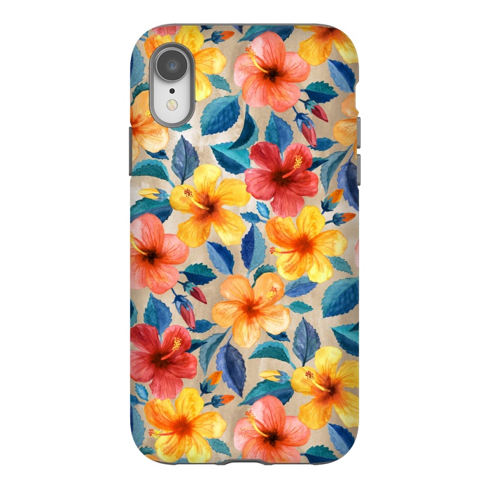 iPhone Xr StrongFit Little Tropical Hibiscus Blooms in Watercolor by Micklyn Le Feuvre