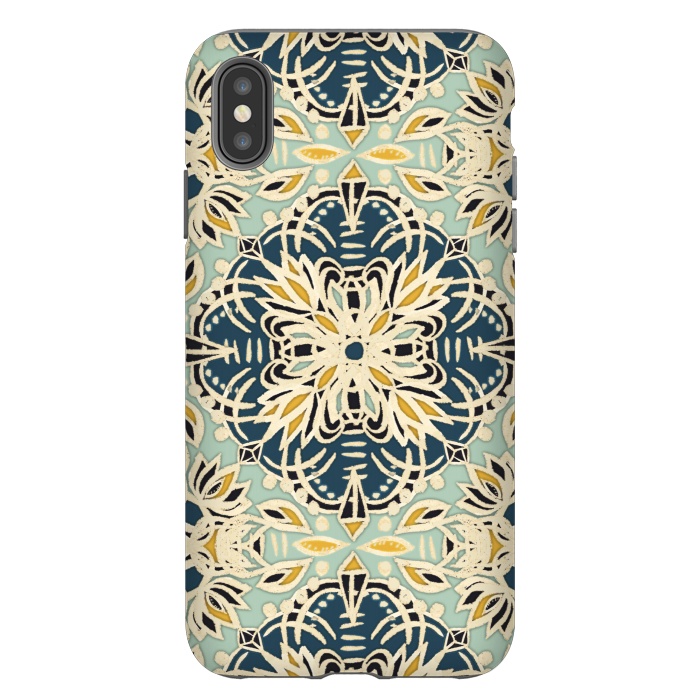 iPhone Xs Max StrongFit Protea Pattern in Deep Teal, Cream, Sage Green & Yellow Ocher by Micklyn Le Feuvre