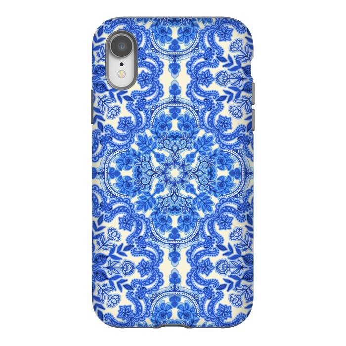iPhone Xr StrongFit Cobalt Blue and China White Folk Art Pattern by Micklyn Le Feuvre