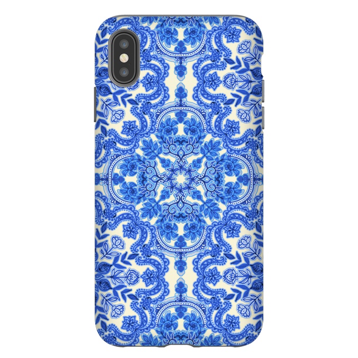 iPhone Xs Max StrongFit Cobalt Blue and China White Folk Art Pattern by Micklyn Le Feuvre