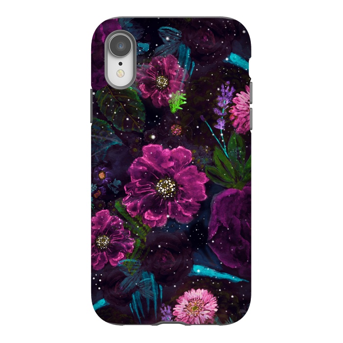 iPhone Xr StrongFit Whimsical Watercolor night garden floral hand paint  by InovArts