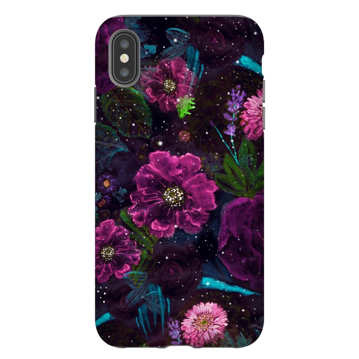 iPhone Xs Max StrongFit Whimsical Watercolor night garden floral hand paint  by InovArts