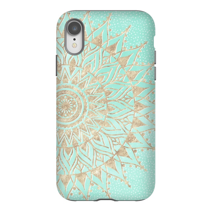 iPhone Xr StrongFit Mint and gold mandala  by InovArts