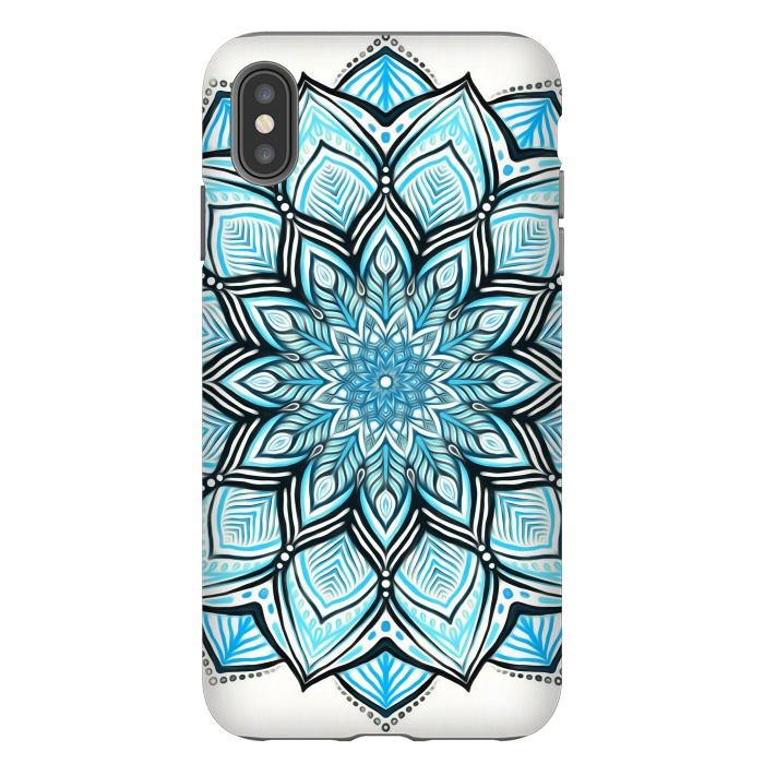 iPhone Xs Max StrongFit Turquoise Tribal Mandala on White by Micklyn Le Feuvre