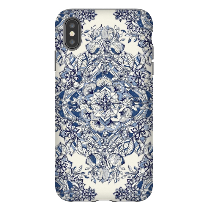 iPhone Xs Max StrongFit Floral Diamond Doodle in Dark Blue and Cream by Micklyn Le Feuvre