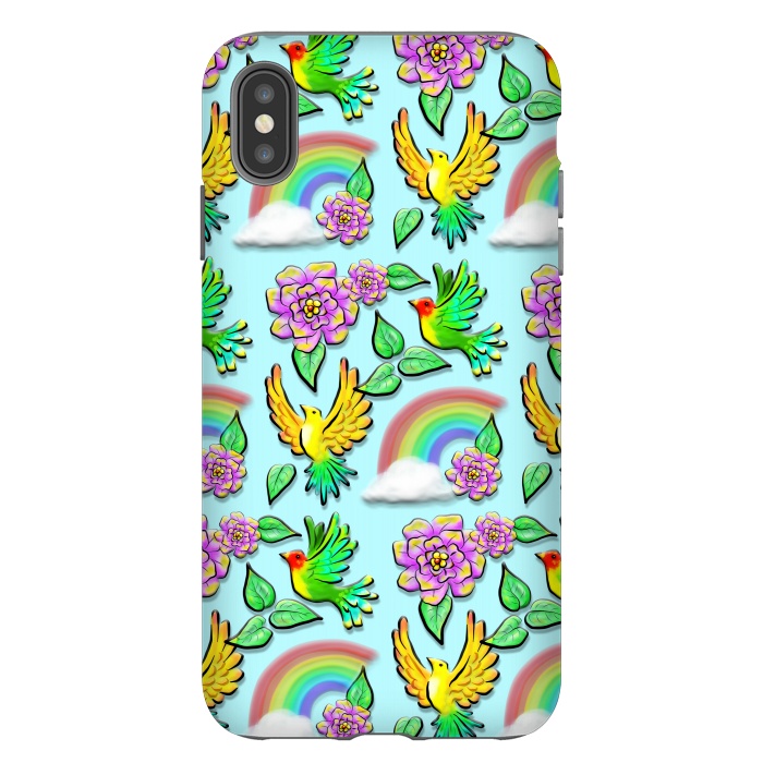 iPhone Xs Max StrongFit Birds Flowers and Rainbows Doodle Pattern by BluedarkArt