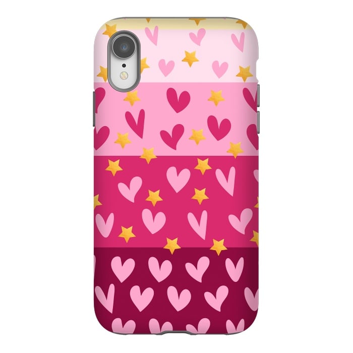 iPhone Xr StrongFit Pink Hearts With Stars by Rossy Villarreal