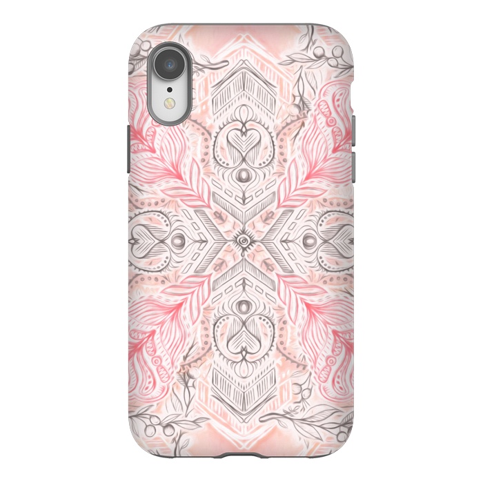 iPhone Xr StrongFit Boho Soft Peach Pink Tribal Pattern by Micklyn Le Feuvre
