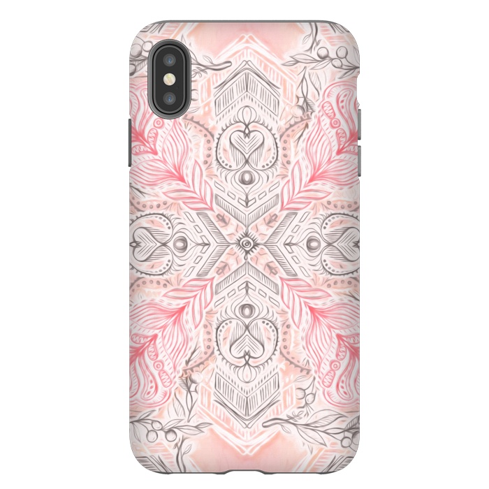 iPhone Xs Max StrongFit Boho Soft Peach Pink Tribal Pattern by Micklyn Le Feuvre
