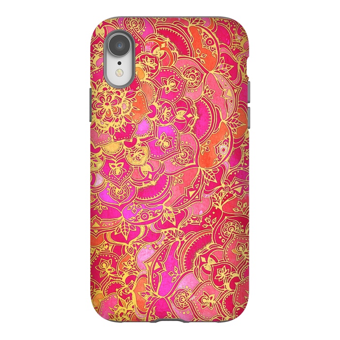 iPhone Xr StrongFit Hot Pink and Gold Baroque Floral Pattern by Micklyn Le Feuvre