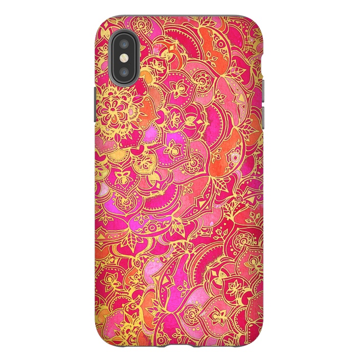 iPhone Xs Max StrongFit Hot Pink and Gold Baroque Floral Pattern by Micklyn Le Feuvre