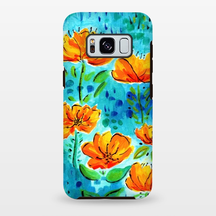 Galaxy S8 plus StrongFit Abstract Orange Poppies by Tigatiga