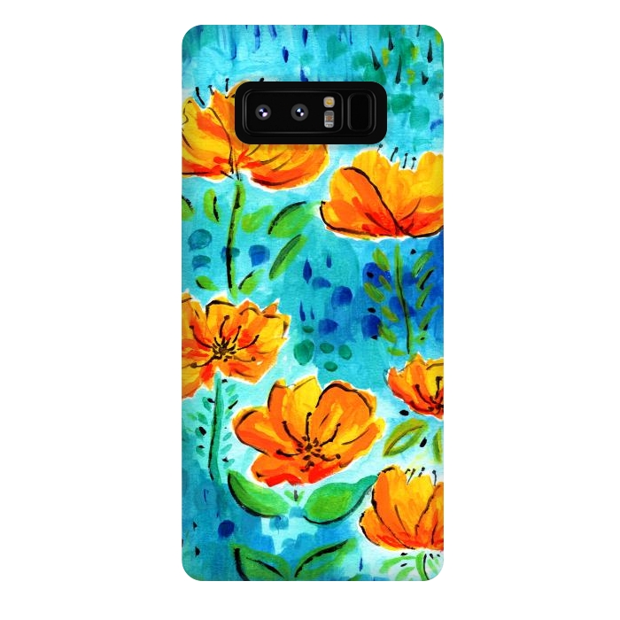 Galaxy Note 8 StrongFit Abstract Orange Poppies by Tigatiga