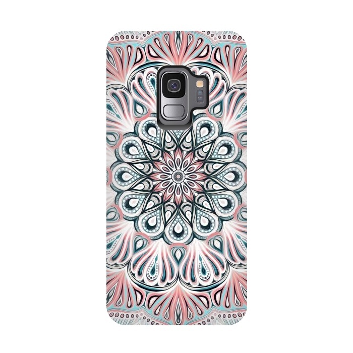 Galaxy S9 StrongFit Expansion - boho mandala in soft salmon pink & blue by Micklyn Le Feuvre