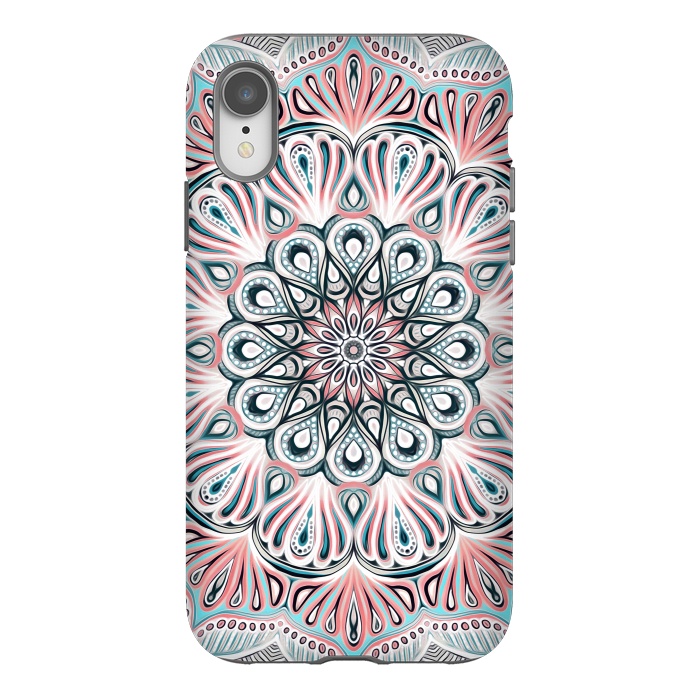 iPhone Xr StrongFit Expansion - boho mandala in soft salmon pink & blue by Micklyn Le Feuvre