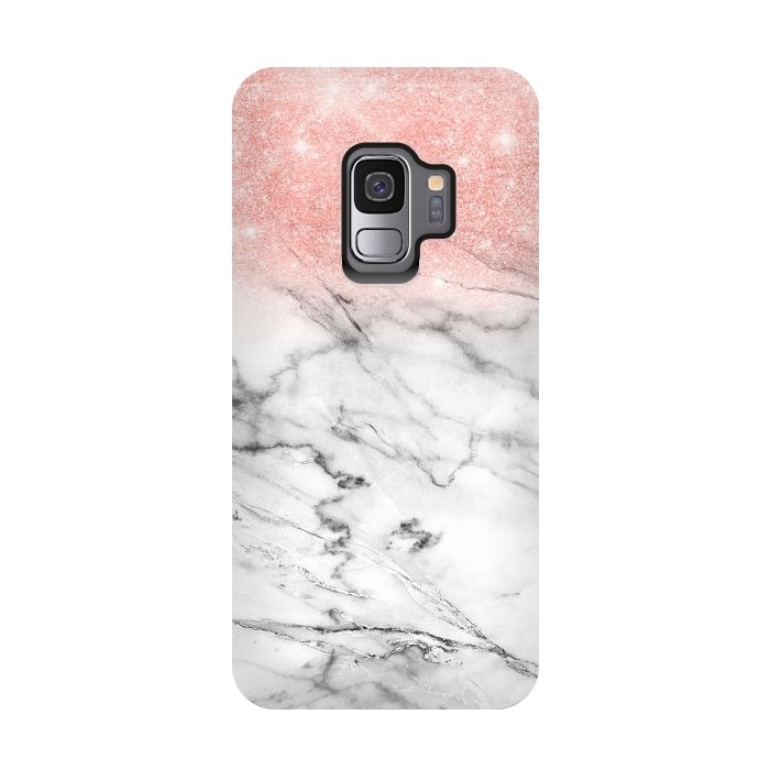 Galaxy S9 StrongFit Rose Gold Glitter on Marble by  Utart