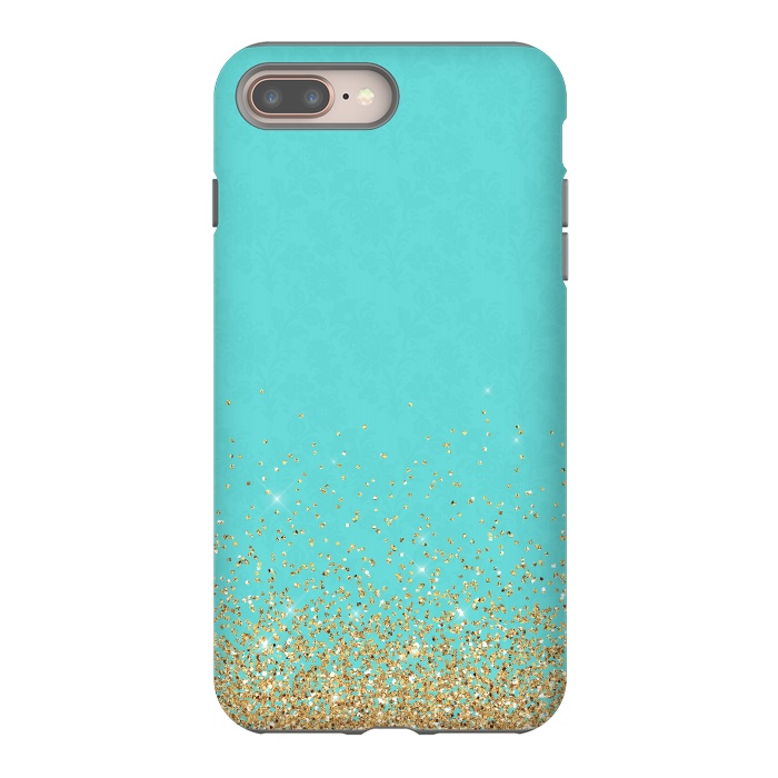 iPhone 7 plus StrongFit Gold Glitter on Teal Damask by  Utart