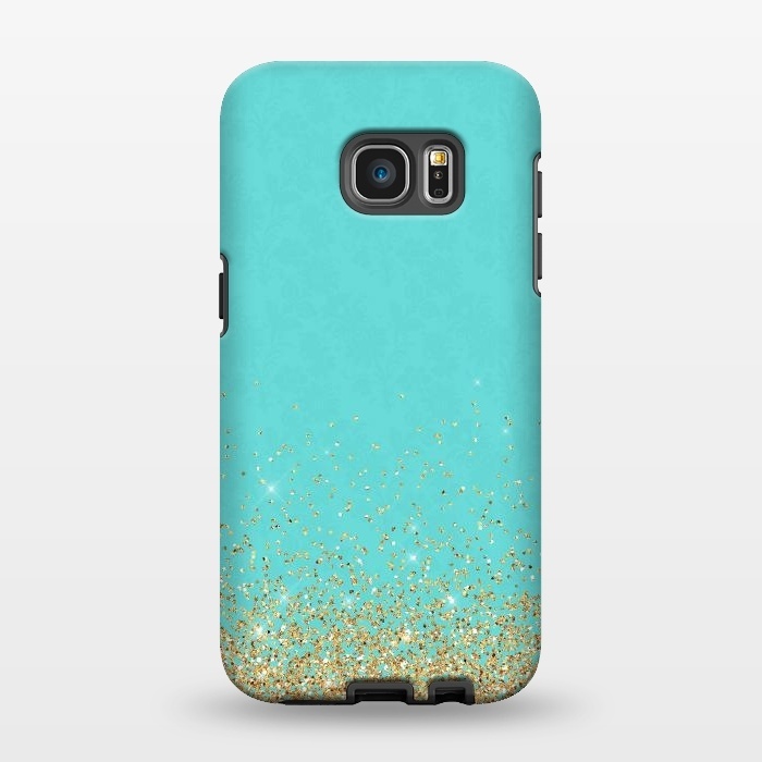 Galaxy S7 EDGE StrongFit Gold Glitter on Teal Damask by  Utart