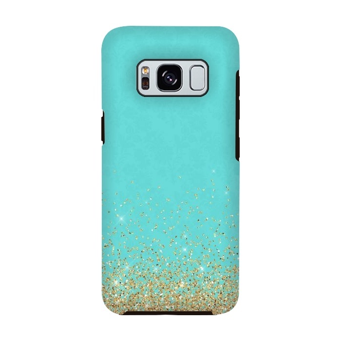 Galaxy S8 StrongFit Gold Glitter on Teal Damask by  Utart