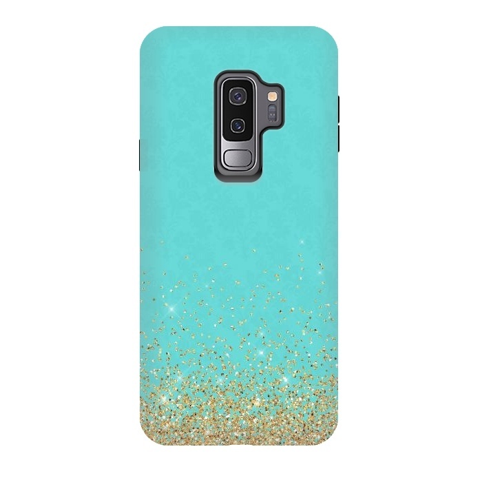 Galaxy S9 plus StrongFit Gold Glitter on Teal Damask by  Utart