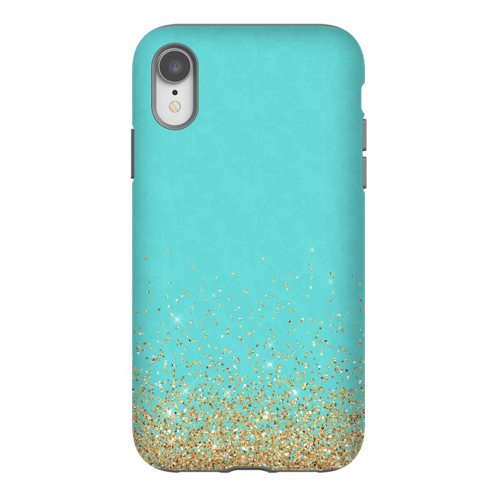 iPhone Xr StrongFit Gold Glitter on Teal Damask by  Utart
