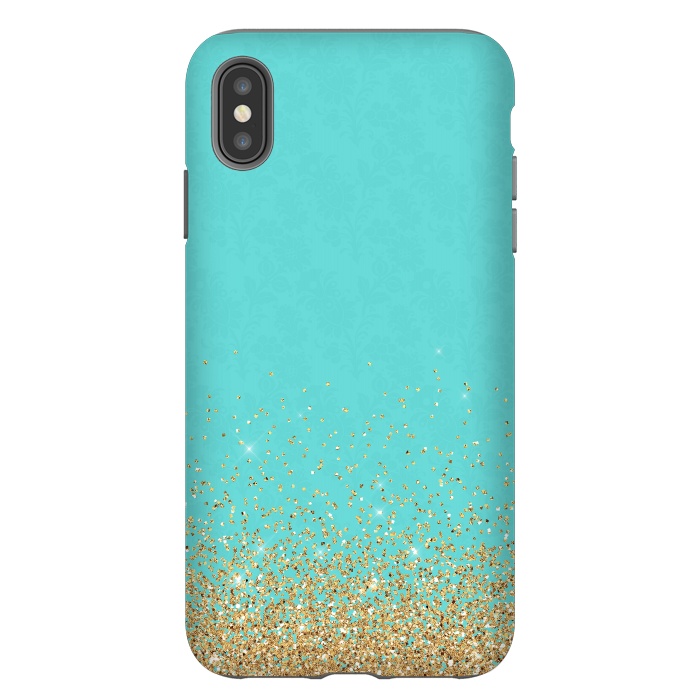 iPhone Xs Max StrongFit Gold Glitter on Teal Damask by  Utart