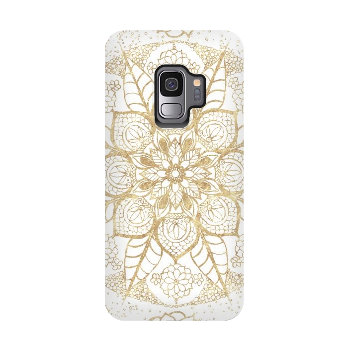 Galaxy S9 StrongFit Stylish boho hand drawn golden mandala  by InovArts