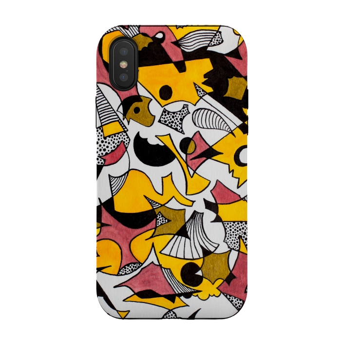 iPhone Xs / X StrongFit Abstract Shapes in Yellow, Red and Gold by Paula Ohreen