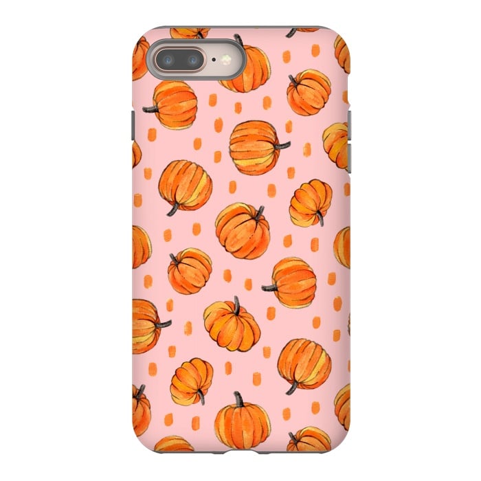iPhone 7 plus StrongFit Little Gouache Pumpkins with Dots on Pink by Micklyn Le Feuvre
