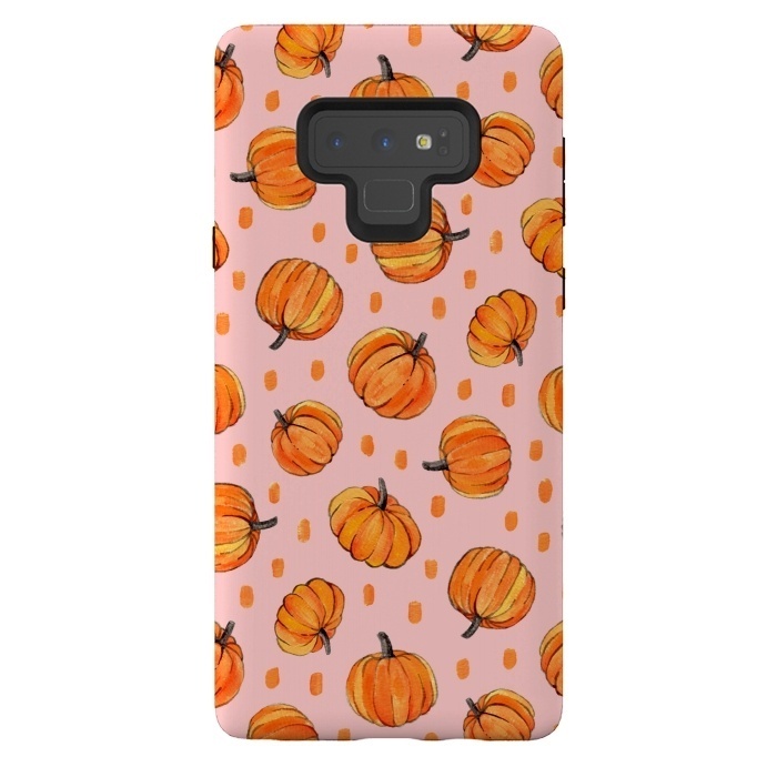 Galaxy Note 9 StrongFit Little Gouache Pumpkins with Dots on Pink by Micklyn Le Feuvre