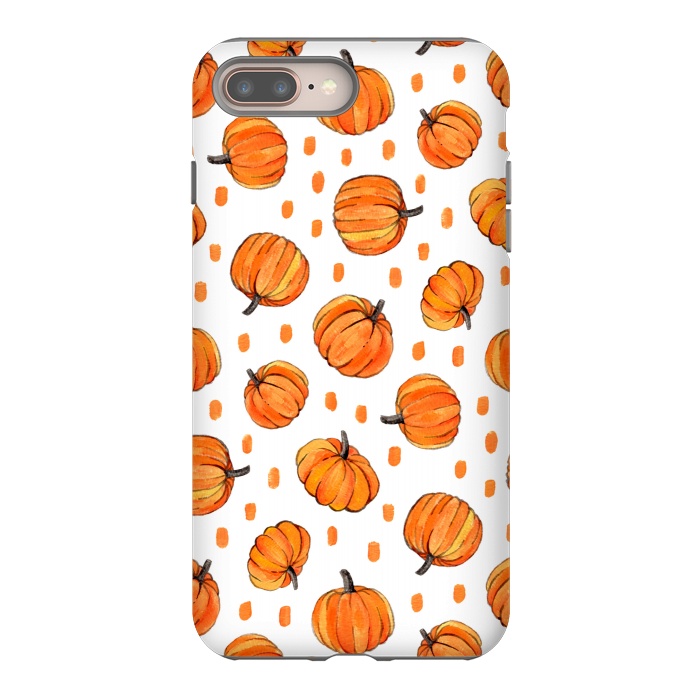 iPhone 7 plus StrongFit Little Gouache Pumpkins with Dots on White by Micklyn Le Feuvre