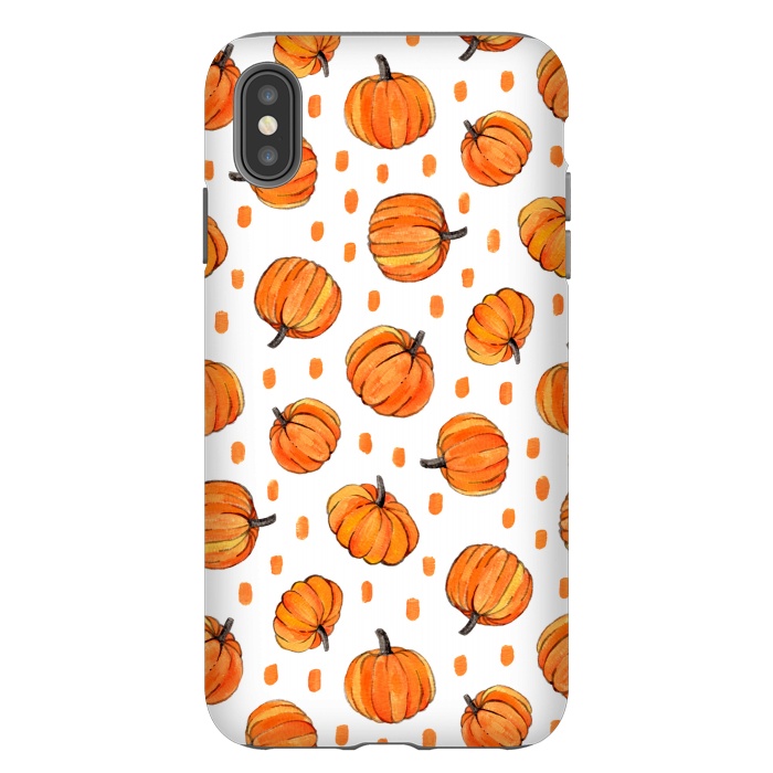 iPhone Xs Max StrongFit Little Gouache Pumpkins with Dots on White by Micklyn Le Feuvre