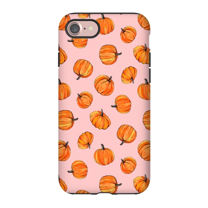 iPhone 7 StrongFit Tiny Pumpkin Polka Dots on Pink by Micklyn Le Feuvre