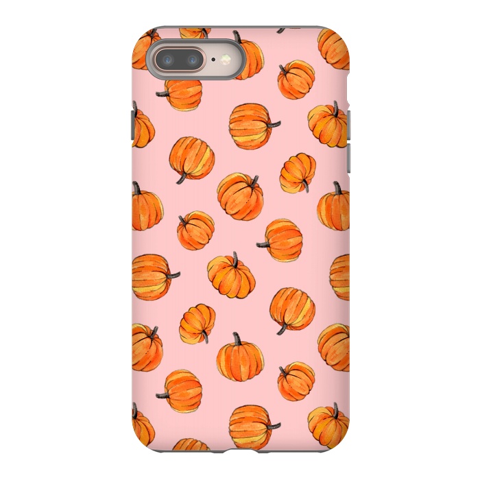 iPhone 7 plus StrongFit Tiny Pumpkin Polka Dots on Pink by Micklyn Le Feuvre
