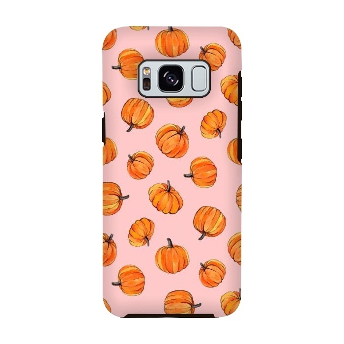 Galaxy S8 StrongFit Tiny Pumpkin Polka Dots on Pink by Micklyn Le Feuvre