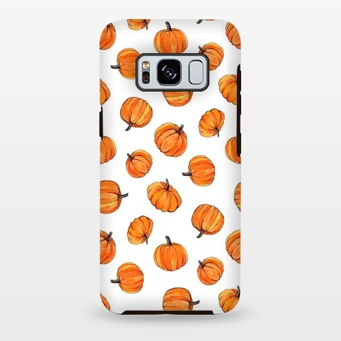 Galaxy S8 plus StrongFit Tiny Pumpkin Polka Dots on White by Micklyn Le Feuvre