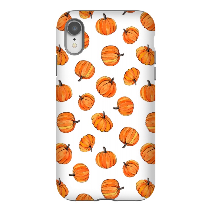iPhone Xr StrongFit Tiny Pumpkin Polka Dots on White by Micklyn Le Feuvre
